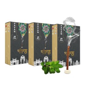 Nira Fragrances Natural & Organic Haven Long Lasting Fragrance Cow Dung Dhoop Sticks for Pooja | 120 Pices Bambooless Charcoal Free Incense Sticks for Ideal for Prayers | Free Dhup Stick Stand