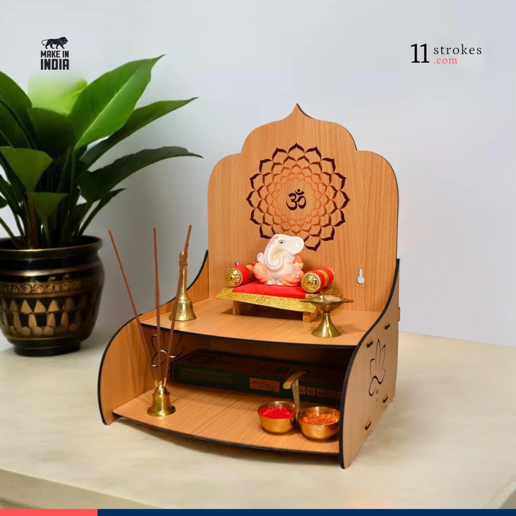 Discover the 11 Strokes Samarpan Wooden DIY Home Temple Mandir. Foldable, durable, and elegant, it’s perfect for any home. Ideal for pooja rooms and versatile spaces!