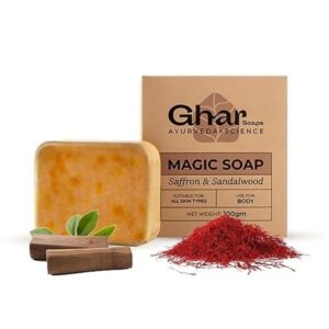 Discover the magic of Ghar Soaps Sandalwood & Saffron Soap! Handmade, cruelty-free, and paraben-free, this soap brightens and nourishes all skin types. Your key to glowing skin!