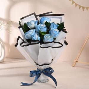 Discover the beauty of FlowerAura's Fresh Live Flower Bouquet featuring 8 Blue Roses—perfect for birthdays, anniversaries, Valentine's Day, and more. Same-day delivery available for an unforgettable gifting experience.