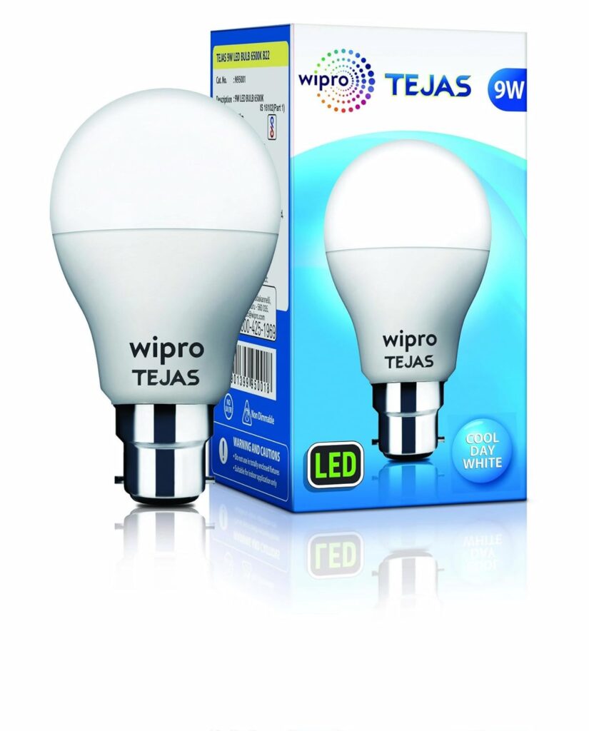 Upgrade your lighting with the Wipro Tejas 9W LED Bulb. Experience 6500K Cool Day White light with high voltage protection, 4Kv surge protection, and long-lasting performance for home and office use.