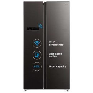 Discover the Midea 592 L Side By Side refrigerator with Wi-Fi, voice assistant compatibility, and inverter technology. Perfect for smart homes, this spacious fridge ensures optimal cooling and convenience at your fingertips.