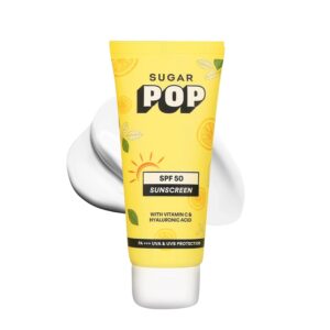 Looking for the perfect sunscreen? The SUGAR POP SPF 50 Sunscreen provides broad-spectrum protection with Vitamin C, Hyaluronic Acid, and Aloe Vera to keep your skin hydrated, soothed, and glowing. Say hello to lightweight, non-greasy sun protection with no white cast!