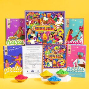 Phool Holi Gulal Colour -Pack of 4 Organic Holi Colours - 4X 100 (400) GMS Gulal Colours of Pink, Blue,Green, Yellow Certified Skin Safe Gulaal