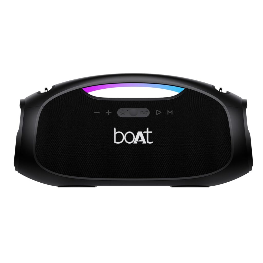 Experience the power of the boAt Stone Ignite Bluetooth Speaker with 90W RMS sound, RGB LEDs, and IPX6 splash resistance. Enjoy EQ modes, seamless Bluetooth v5.3, multi-connectivity (AUX & USB), and a 5-hour playback time. Find out why it's the ultimate portable party speaker!