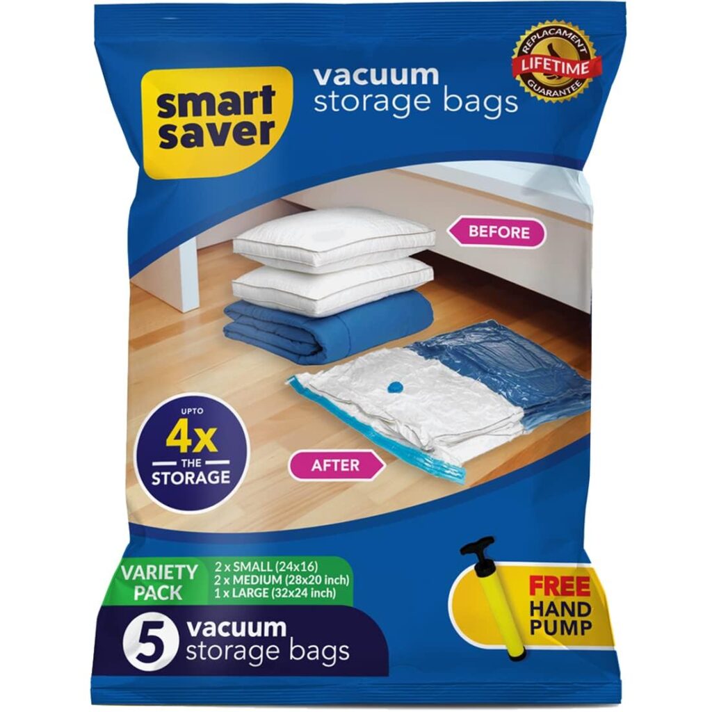 Declutter your space effortlessly! Smart Saver Vacuum Bags compress clothes, blankets, and bedding, saving up to 80% space. Get yours today!