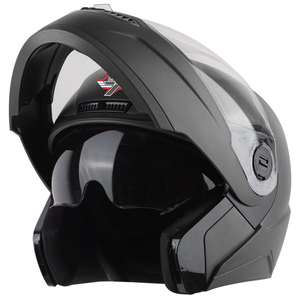 Looking for a stylish and safe helmet? The Steelbird SBA-7 7Wings ISI Certified Flip-Up Helmet features Italian design, breathable padding, a sun shield, and a thermoplastic shell – ideal for Indian riders.