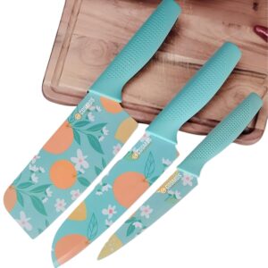 Upgrade your kitchen with the E-COSMOS Professional 3-Piece Knife Set featuring high carbon stainless steel blades and ergonomic blue handles. Perfect for chefs and beginners alike.