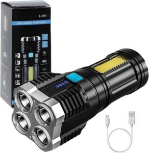 Looking for a powerful, rechargeable, long-range flashlight? The SHAYONAM Led 4 in 1 Torch Lights delivers ultra-bright 500-lumen output, water resistance, zoom, and 5 light modes. A must-have for outdoors & emergencies.