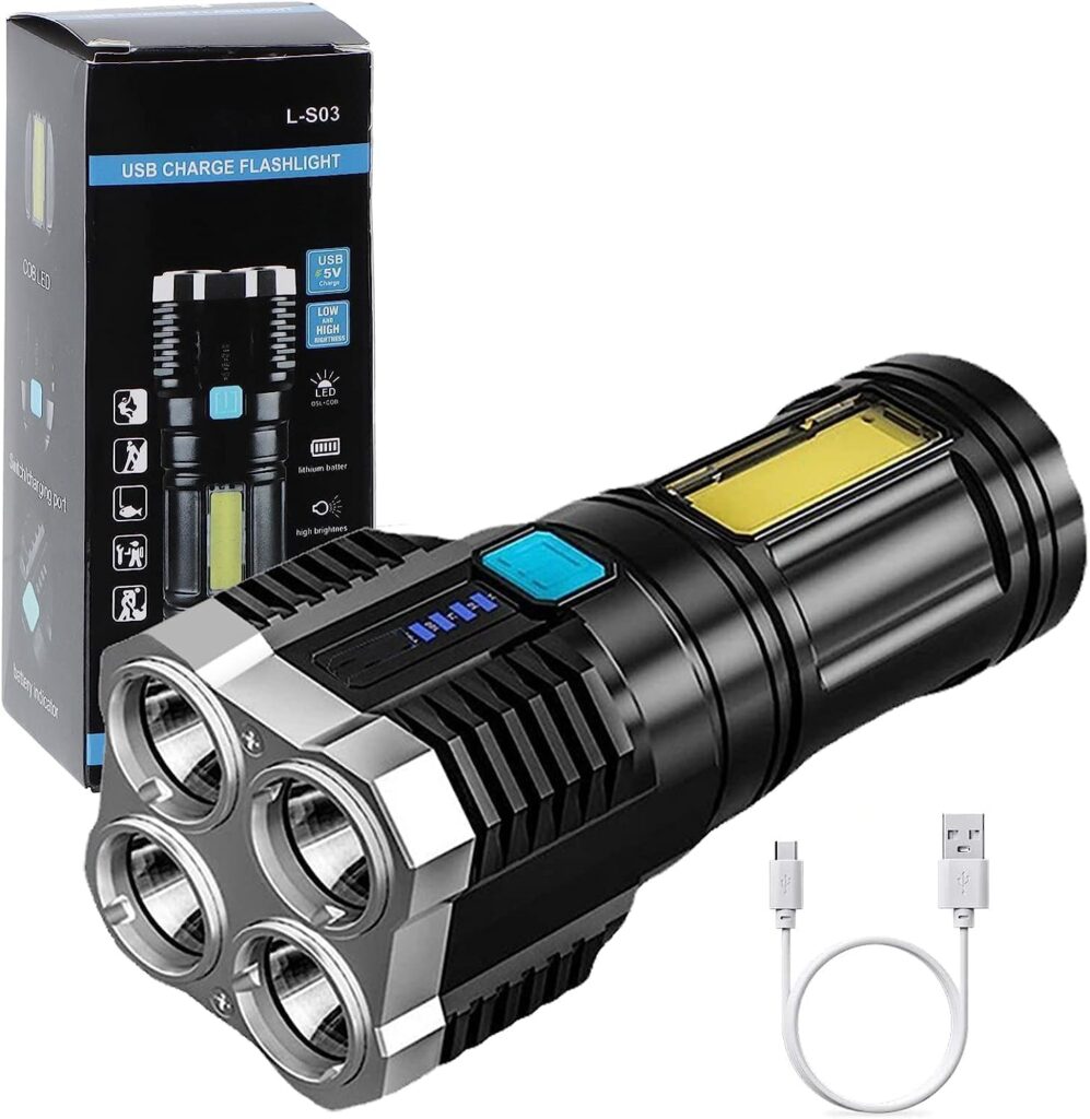 Looking for a powerful, rechargeable, long-range flashlight? The SHAYONAM Led 4 in 1 Torch Lights delivers ultra-bright 500-lumen output, water resistance, zoom, and 5 light modes. A must-have for outdoors & emergencies.