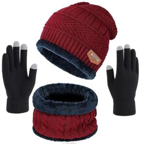 Stay cozy this winter with Wearslim’s 3-in-1 winter wear set – beanie hat, neck warmer & touchscreen gloves. Stylish, stretchable, fleece-lined & machine washable. Perfect for men & women!