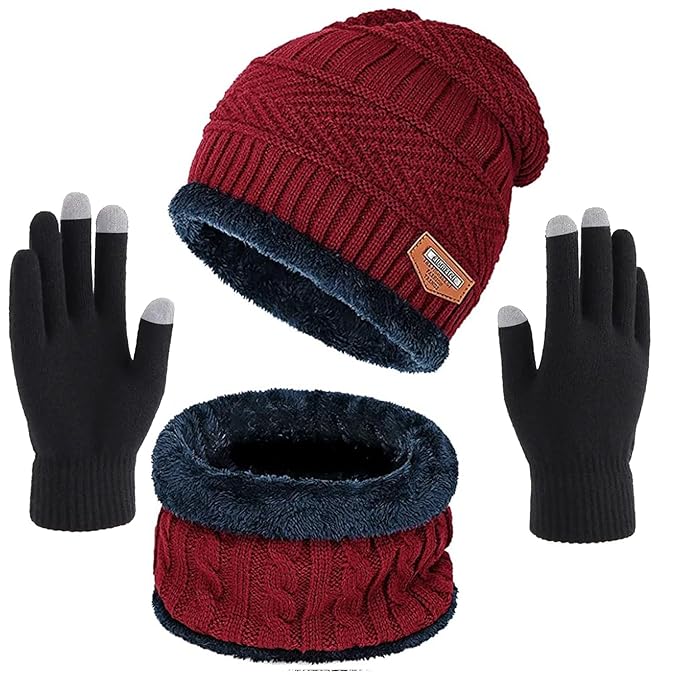 Stay cozy this winter with Wearslim’s 3-in-1 winter wear set – beanie hat, neck warmer & touchscreen gloves. Stylish, stretchable, fleece-lined & machine washable. Perfect for men & women!