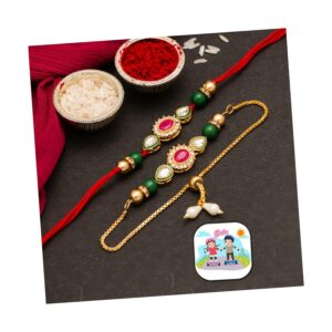Celebrate this Raksha Bandhan with elegance and tradition. Discover the stunning CraftVatika Rakhi Set for Brother and Bhabhi, handcrafted with love, featuring kundan floral rakhis and a cute fridge magnet gift. Limited-time festive vibes only!