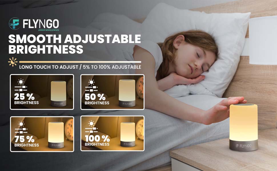 Upgrade your room with the FLYNGO Touch Control LED Night Lamp – featuring adjustable brightness, USB charging, and portable design. Ideal for bedrooms, living rooms, and gifting!