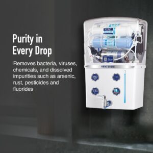 Discover the KENT Grand RO Purifier—advanced RO+UF+TDS+UV LED tech, 8 L capacity, 20 LPH flow, and free service in 19,000+ pin codes. Clean, healthy drinking water guaranteed!