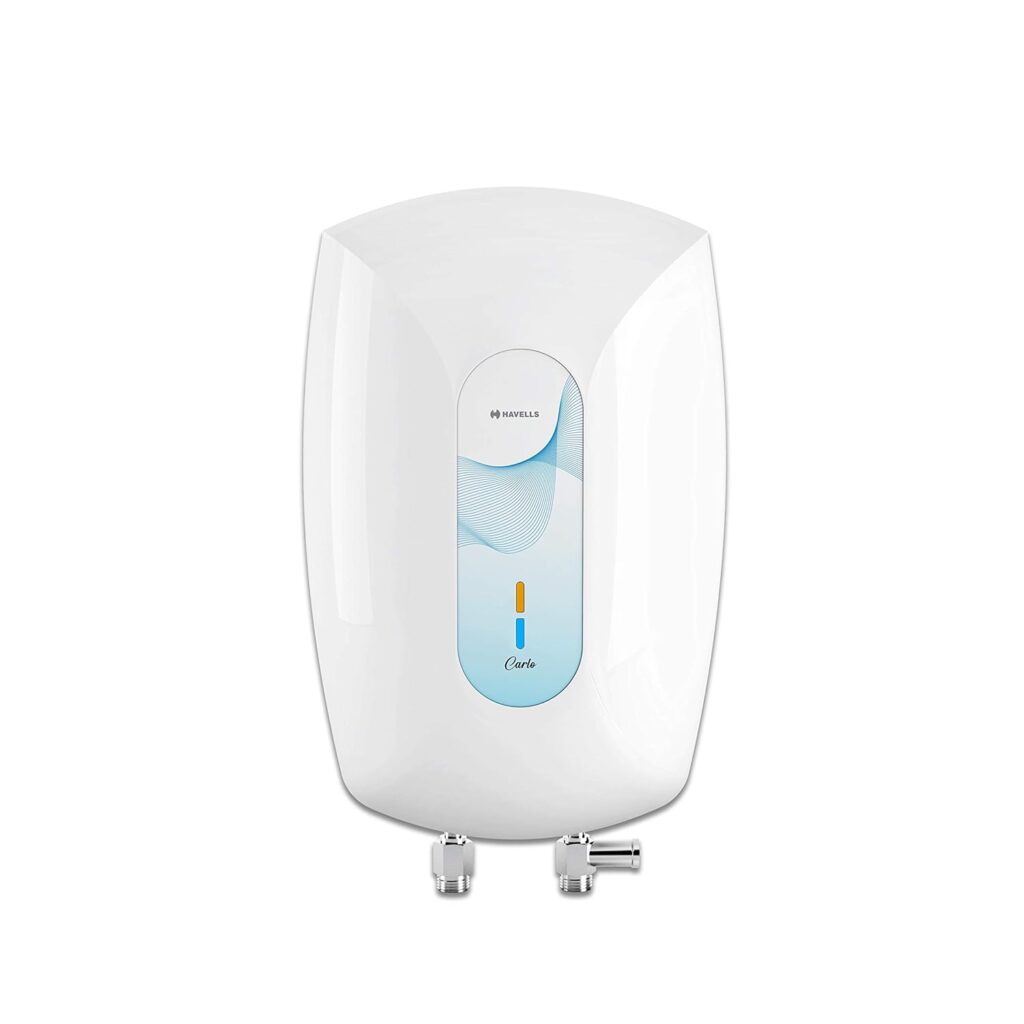 Enjoy instant hot water with the Havells Carlo 3L Instant Water Heater. Rust-proof body, copper heating element, and 4-level safety make it a reliable choice for every home.