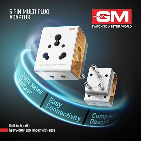 Discover the GM 16AMP 3-Pin Multi Plug Adapter (GM 3050) – a compact, durable, and travel-friendly universal charger that supports both 2-pin & 3-pin plugs. Perfect for smartphones, laptops, tablets, and small appliances. Safe, reliable, and a must-have for every household and traveler.