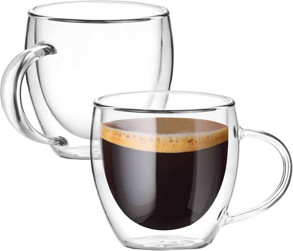 Discover the BHTHIM Double Wall Glass Coffee Mugs — sleek 250ml insulated borosilicate cups for hot & cold drinks. Perfect for coffee, tea, latte, or juice. Stylish, safe, and gift-ready!