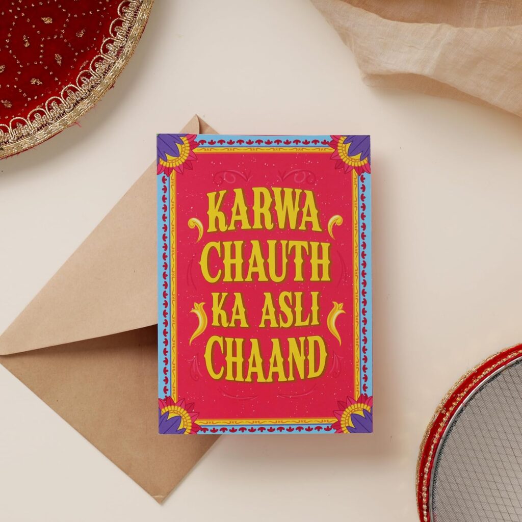 Celebrate love this Karwa Chauth with the Oye Happy Romantic Karwa Chauth Mirror Card. A unique greeting card with a mirror inside and heartfelt message, making your wife feel like the “real moon.”
