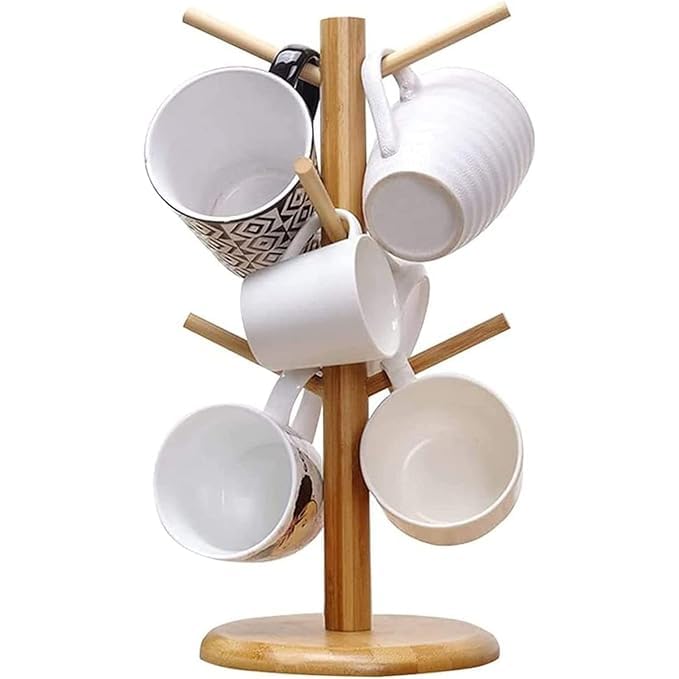Keep your kitchen stylish and clutter-free with the DearOrdane Bamboo Mug Tree Holder. Organise 6 cups with ease while adding a natural wooden charm.