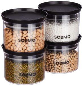 Upgrade your kitchen with Amazon Brand – Solimo Plastic Storage Jar Set (500 ml, Set of 4, Black). Airtight, BPA-free, durable, and stackable containers that keep food fresh and clutter-free. Perfect for rice, dal, pulses, snacks & more.