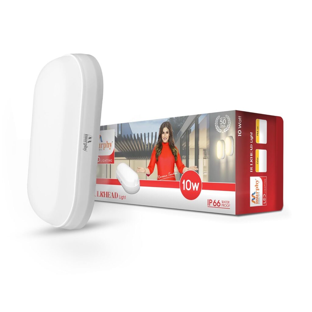 Light up your gardens, porches, and bathrooms with the Murphy 10W LED Oval Bulkhead Wall Lamp. Featuring IP66 waterproof design, cool white glow, 2-year warranty, and modern style, this durable lamp is perfect for outdoor & indoor elegance.
