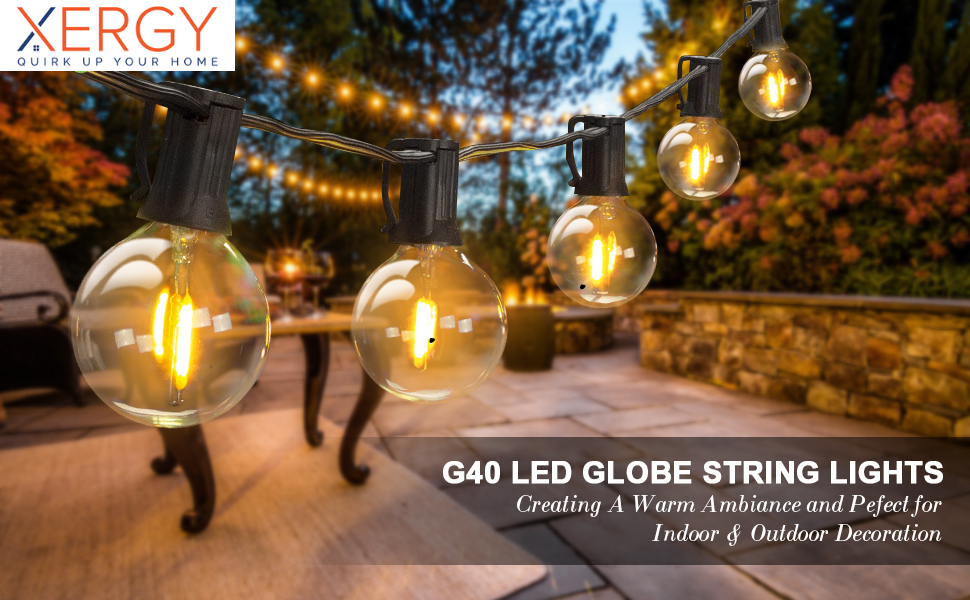 Light up your backyard, garden, or balcony with XERGY 25ft G40 Globe String Lights – waterproof, shatterproof & energy-saving. Perfect for parties & décor!