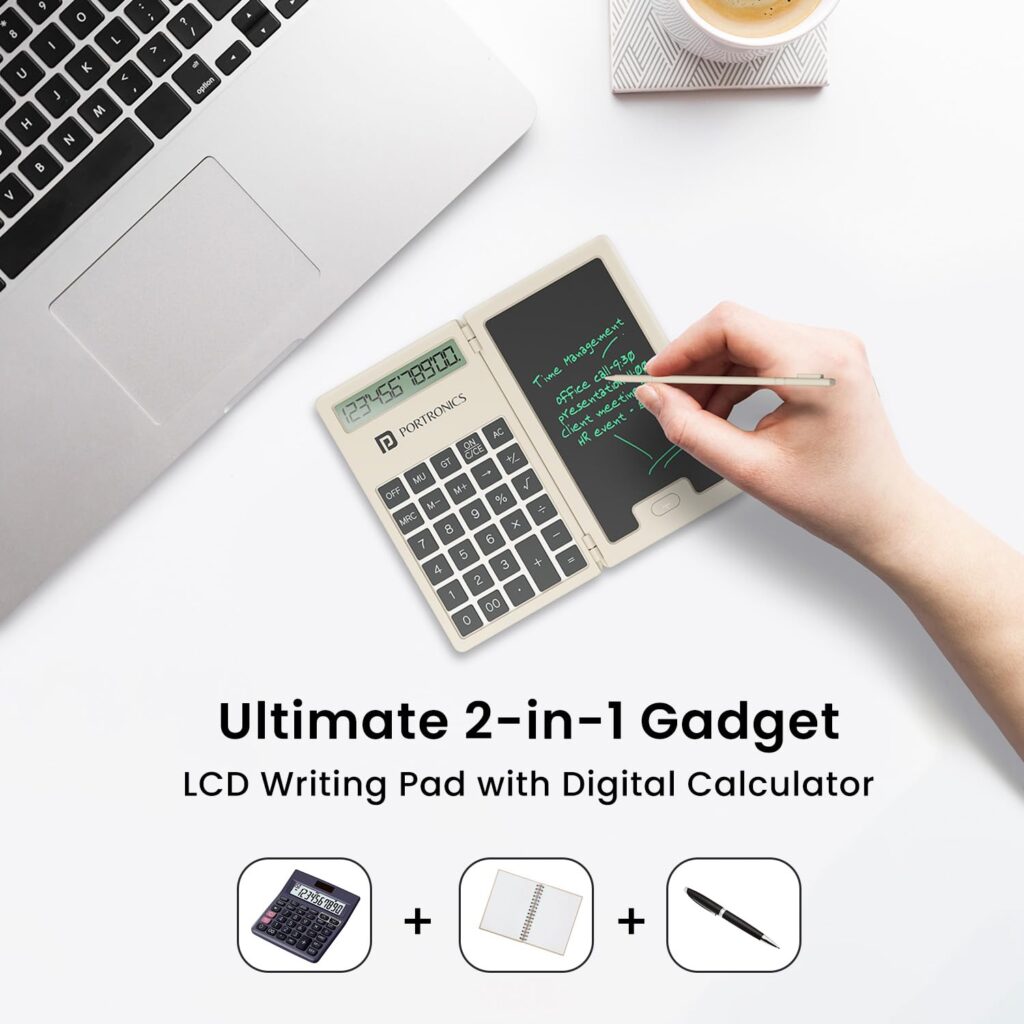 Discover the amazing Portronics Ruffpad Calc Mini 2-in-1 Calculator – a solar-powered calculator with a 5.5-inch LCD writing pad. Perfect for students, professionals, and kids. Boost your efficiency and go paperless today!