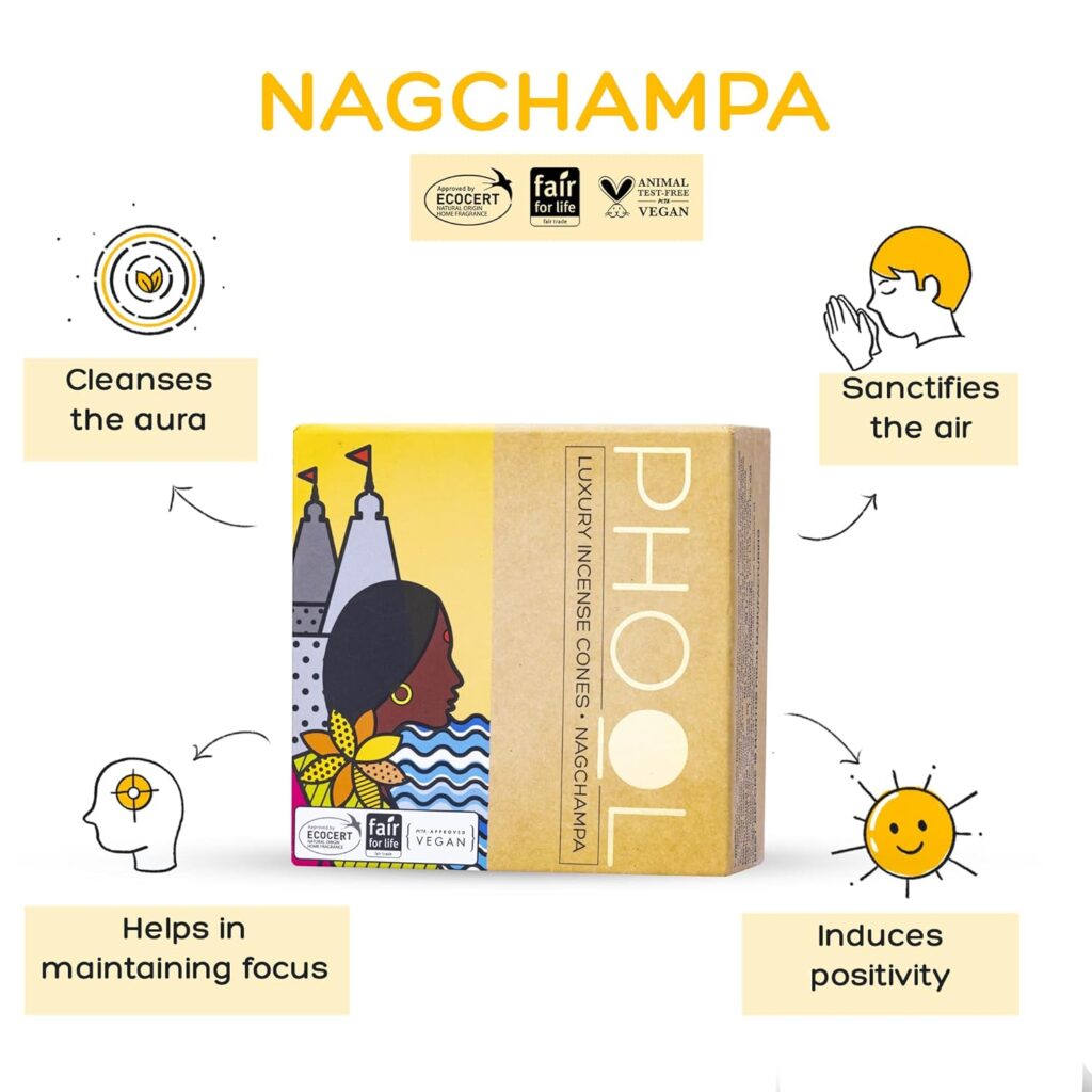 Discover PHOOL's charcoal-free luxury incense cones! 80 organic dhoop cones with Nagchampa & Patchouli fragrances to deepen meditation & reduce stress. Shop now!