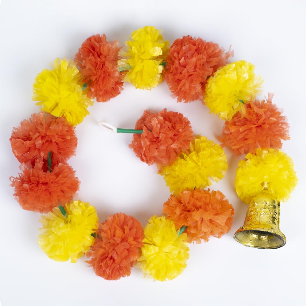 Brighten your home with Kaameri Bazaar Marigold Artificial Fluffy Garlands with Bells — perfect for Diwali, weddings & festive decorations.