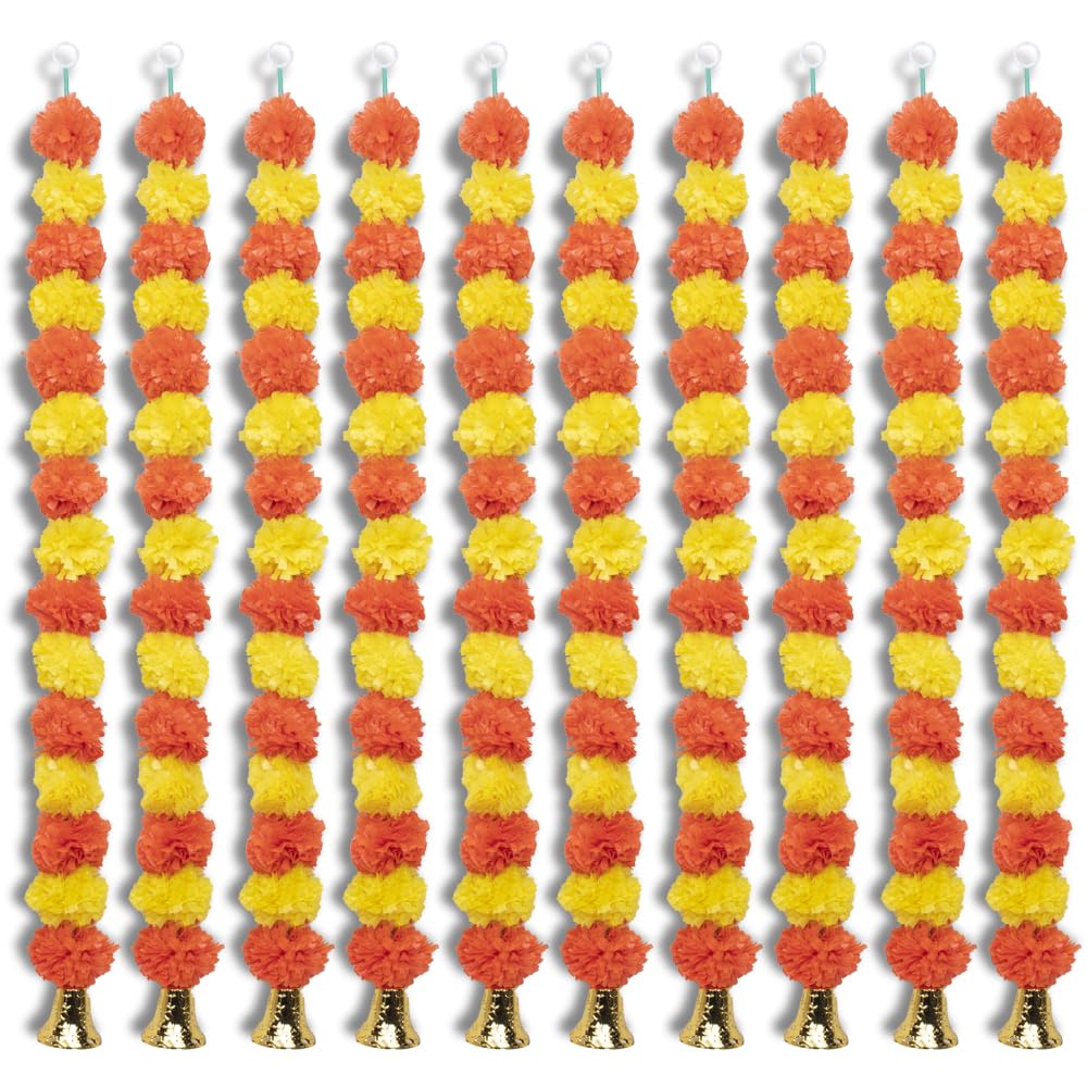 Brighten your home with Kaameri Bazaar Marigold Artificial Fluffy Garlands with Bells — perfect for Diwali, weddings & festive decorations.