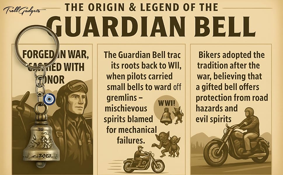 Discover the power of the TrollGadgets® Guardian Bell Keychain for Bike & Car – a handcrafted Tibetan good luck charm designed to protect riders, attract positivity, and keep negative energies away. A perfect biker gift that blends tradition, style, and safety.