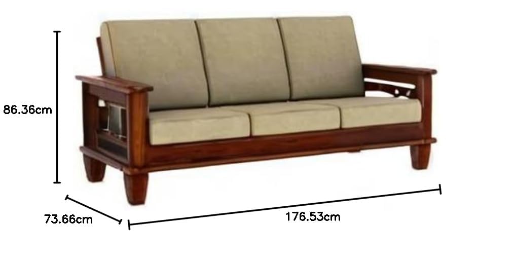 Upgrade your home with Mamta Furniture’s solid Sheesham wood 5-seater sofa set. Elegant teak finish, cream cushions & 10-year termite warranty included.