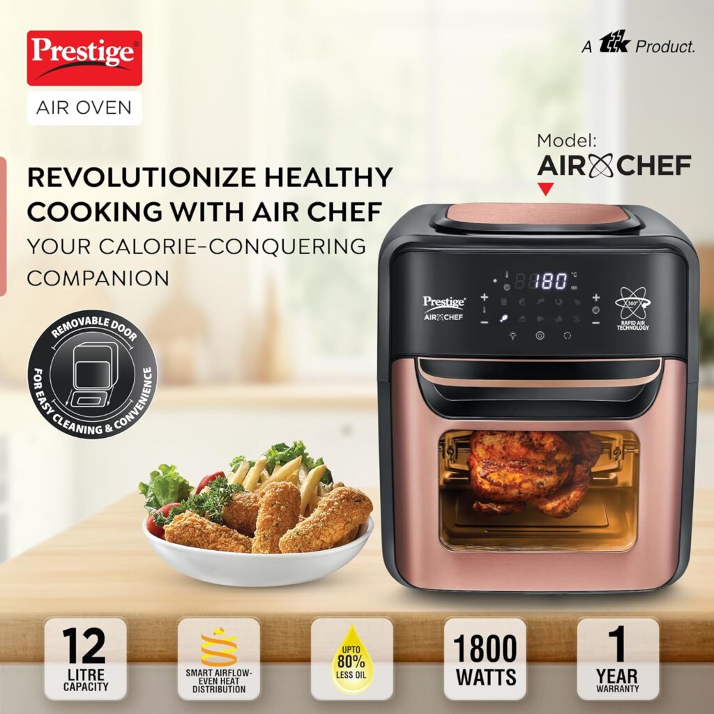 Discover how the Prestige Air Chef 12 Litre Air Fryer Oven transforms everyday cooking with 360° rapid air technology, smoke-free heating, and a unique multi-level design — all in one stunning appliance built for Indian kitchens.