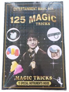 125 Magic Tricks Kit for Kids | Entertainment Magic Box with 15 Instruments | Magic Set with Cards, Cups, Wand, Rings | Fun Gift for Boys & Girls