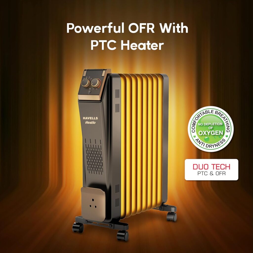 Stay warm this winter with the Havells 9 Fin Oil Filled Room Heater featuring advanced U-Tech fast heating fins, a 10-year warranty, PTC fan heater, and superior safety. Discover why this powerful 2900W ISI-approved heater is trending in India.
