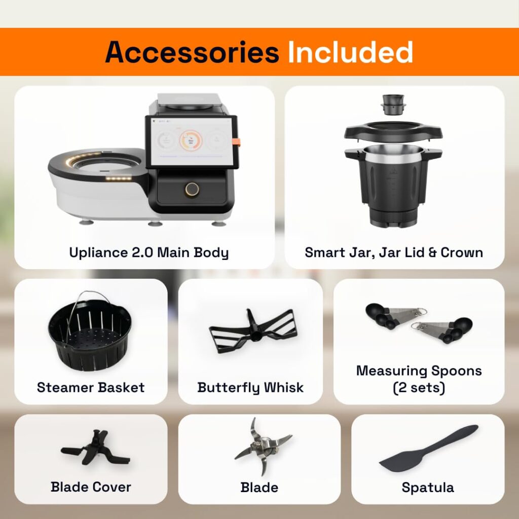 Discover the all-new Upliance 2.0 Smart Cooking Appliance — an AI-powered device that chops, stirs, cooks, grinds, steams, sautés & even cleans. With WiFi control, 750+ guided recipes, 10 cooking modes & a powerful motor, it transforms your kitchen into a fully automated chef.