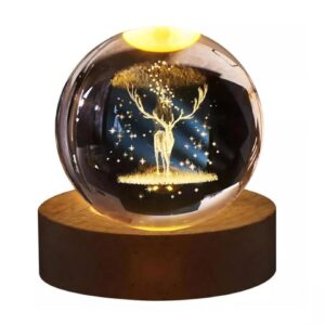 3D Deer Crystal Ball Night Lamp Warm Light-Compact USB Wall Charger Galaxy Crystal Lamp for Home Decoration, Birthday, Christmas, Astronomy Space Gifts for Boys Girls - (Deer), led
