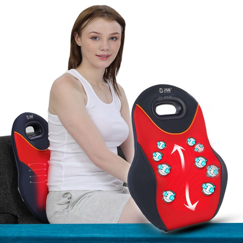 Discover the JSB HF74 Wireless Back Massager with kneading + heat therapy for instant relief from back pain, sciatica, stiffness, and work fatigue. Portable, rechargeable, and ideal for home, office, travel, and chair use.