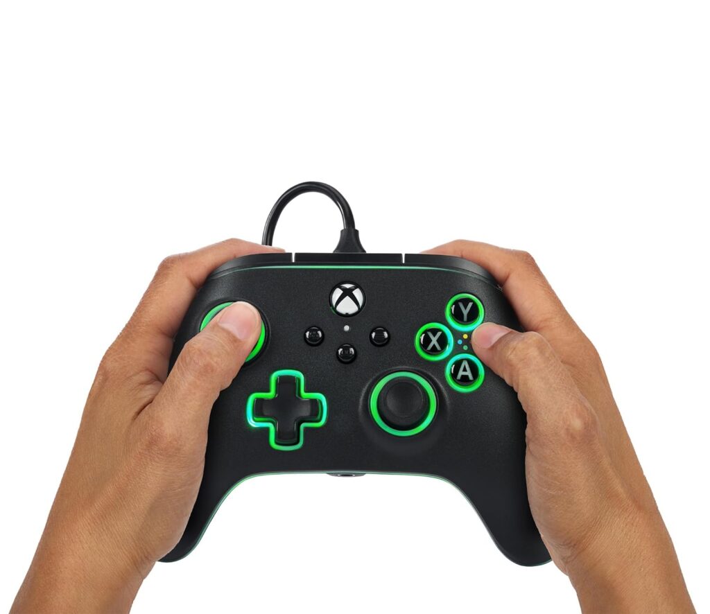 Experience next-level gaming with the PowerA Advantage Wired Gaming Controller featuring RGB lighting, trigger locks, mappable buttons, dual rumble motors, headset support, and official Xbox licensing. Perfect for Xbox Series X/S, Xbox One, and Windows 10/11.