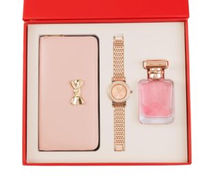 Women’s hamper Gift Set Wallet, Rose Gold Watch, Long-Lasting Perfume | gifts for woman | birthday gifts for women | Christmas gift for Women, Secret santa gift for women office colleague (Baby Pink)
