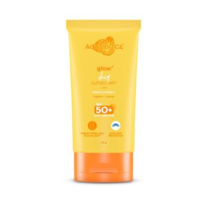 Aqualogica Glow+ Dewy Sunscreen Gel SPF 50 PA++++ with Papaya & Vitamin C | For Dry, Sensitive, Oily & Combination Skin | UVA/B & Blue Light Protection | Travel Friendly | For Men & Women | 30g