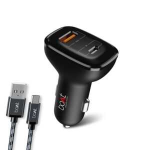 Charge two devices fast in your car with boAt Dual Port QC-PD 24W Fast Car Charger. PD & QC support, smart safety & free Type-C cable.