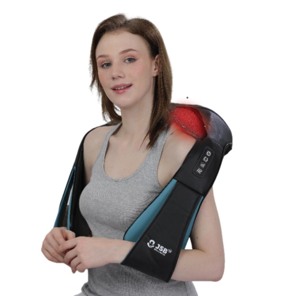Experience instant relief from neck, shoulder and cervical pain with the JSB Neck And Shoulder Massager - Cervical Pain Relief. Featuring 3D kneading rollers, soothing heat, height-adjustment, spot massage and back vibration—ideal for home, office and car use.
