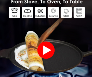 SOLARA Crownstone Premium Cast Iron Tawa for roti and dosa 12 Inch(30 CM), with Free Wooden Spatula,Cast Iron Tawa for Dosa With Handle, Dosa Tawa Non Stick, Cast Iron Cookware, 100% Pure & Toxin-Free