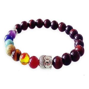 Young & Forever Gift D'Vine 7 Chakra Certified Natural Stones Reiki Healing Meditation and Protection 8-9mm Crystal Beads Multicolor Bracelet for Men and Women