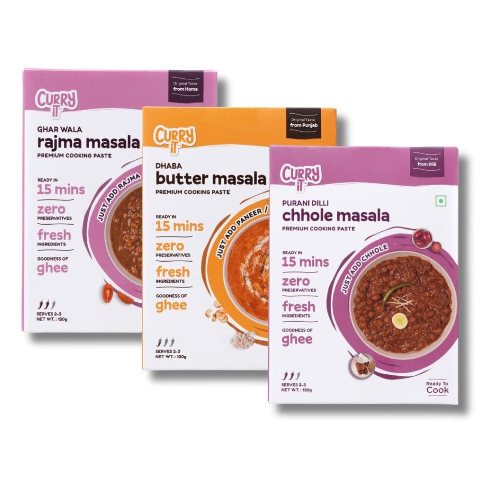 CURRYiT Traditional North India Masala Kit 120g Each (Pack of 3) | Curry Paste - Rajma, Chole & Butter Masala | Homemade Taste | Indian Gravy Made with Ghee | Easy To Cook | Ready To Eat in 15 Mins