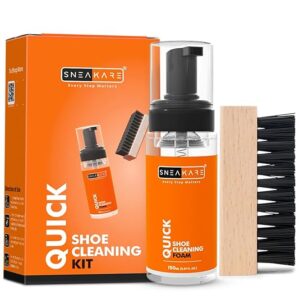 Discover the SNEAKARE Quick Shoe Cleaning Kit – a premium sneaker cleaner foam spray and medium bristle brush for effortless shoe care. Safe on leather, canvas, and more. Revive your white shoes today! Perfect for quick, effective cleaning without water.