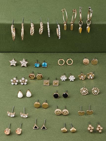 Zaveri Pearls Set Of 25 Gold Tone Smart Casual Wear Studs & Hoop Earrings For Women-ZPFK14053