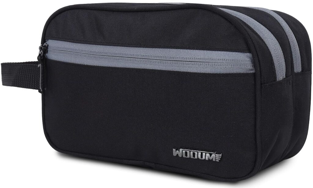 Buy Wooum travel toiletry bag with 4 zipper compartments. Water resistant nylon pouch for shaving kit, cosmetics, medicine & travel accessories.